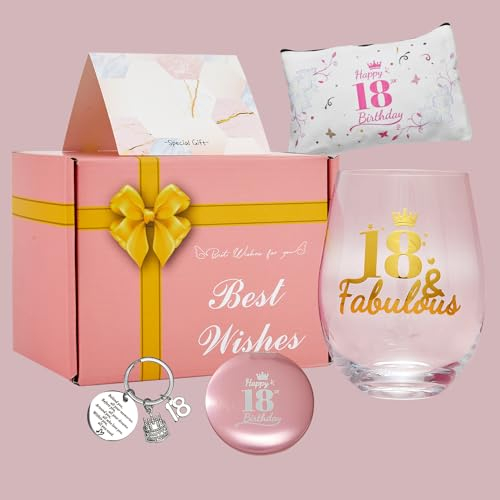 JOONYOEE 18th Birthday Gifts for Girls Her Women, Personalised Stemless Wine Glass Gifts Set, Ideas Present Keepsake for 18 Years Old Girls Sister Daughter Ladies Friends Happy Birthday Decorations