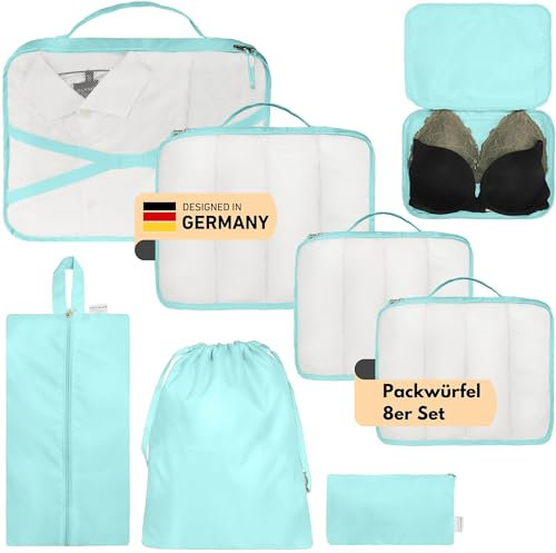 Alpenstern® Koffer Organizer Set 8-Teilig I Deutsche Marke I Packwürfel Kleidertaschen Packtaschen für Gepäck I Urlaub und Reise-Zubehör I Kofferorganizer packing cubes travel organizer (Türkis)