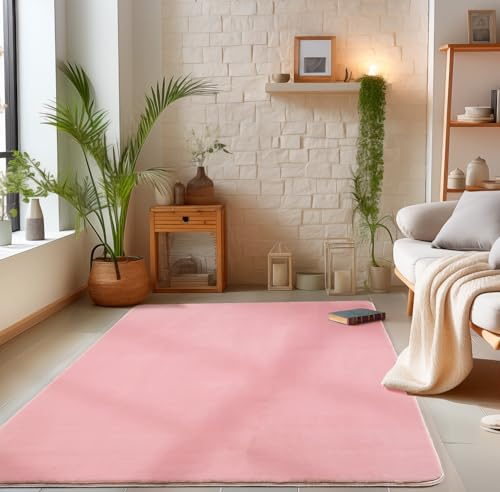 Carpetsale24 Shaggy Teppich Wohnzimmer Rosa 160 x 230 cm Hochflor Teppich Schlafzimmer Einfarbig Moderne Design - Waschbarer Küchenteppich Extra Weich Flauschiger Teppich Esszimmer Wohnzimmerteppich