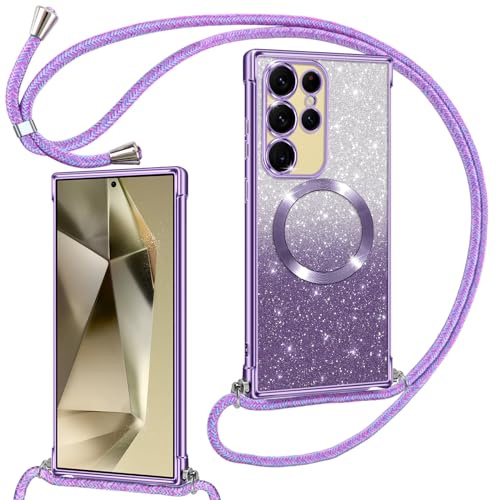 Phoona Couqe Magnétique pour Samsung Galaxy S24 Ultra 5G avec Cordon, Violet