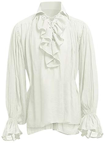 Chemise de Pirate Médiévale pour Homme - À Volants et Lacets - Gothique Manches Longues - Costume Renaissance Viking Victorien - Steampunk Cosplay - #2 Beige, L