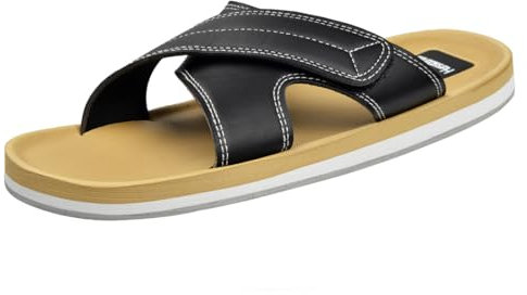 Harssidanzar Herren Criss Cross Sandalen,Sommer Verstellbare Komfort Leichte Slides Sandalen für Männer KM233EU,Schwarz,Größe 43