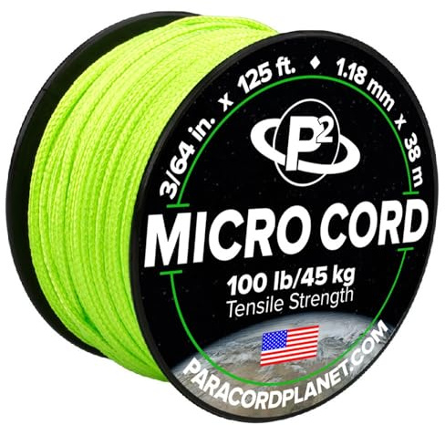 Paracord Planet Micro Paracord - Dünne geflochtene Schnur zum Basteln, Angeln und DIY Projekte in 38.1 m Spulen - Neon Grün