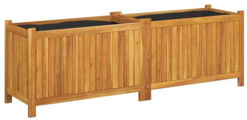 vidaXL Solid Acacia Wood Garden Planter Box with Liner - 153x38.5x50cm - Outdoor/Indoor Rectangular Flower Pot for Patio, Balcony, Deck