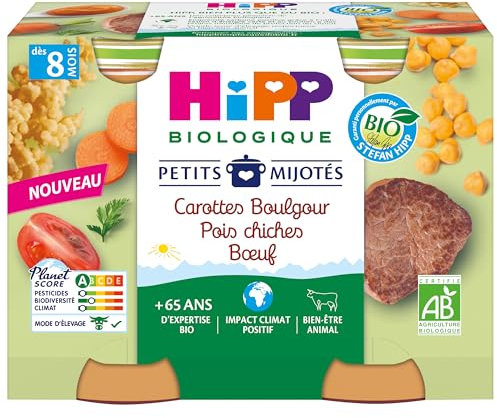 HiPP - Petits Mijotés - Carottes Boulgour Pois Chiches Bœuf - Pots 2 x 190 g