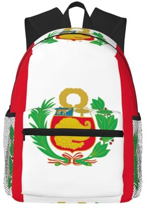 WURTON Unisex-Rucksack, Motiv: Flagge von Peru, doppelte Schultern, Tagesrucksack, leichte Tasche, Freizeittasche, Reiserucksack, Schwarz, Einheitsgröße