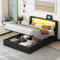 Rtopsu Polsterbett Doppelbett 140x200 cm mit Lautsprecher und LED-Beleuchtung, Bett mit Stauraum und USB-Kopfteil, Stauraumbett Bettgestell mit Lattenrost aus Holz, PU, Schwarz, Ohne Matratze