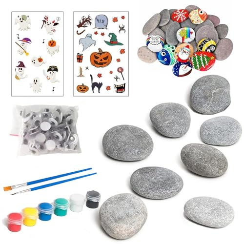 Kit de peinture de rocher,Kit de peinture de roches, peinture sur pierre de Noël, kit de fournitures d'art et d'artisanat de peinture sur roche, pierres créatives pour peinture pour garçons et filles