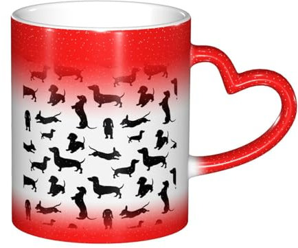 Regalos de cumpleaños de 325 ml, taza de café y té con diseño de perro salchicha y perros negros, taza de café de cerámica para mujeres y hombres