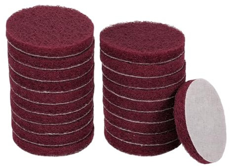 sourcing map 20pcs Scrubber Scouring Pads 500 Grits 3 Inch Drill Power Brush Hoop and Loop Surface Conditioning Disc Drill Scuffing Disc Scrub Pads for Home Kitchen Cleaning, Dark Red