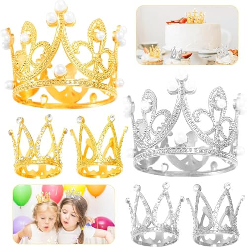 SYKYCTCY 6 Pack Mini Crown Cupcake Toppers Crystal Pearl Crown Cake Toppers Small Crown Tiara Cupcake Decorations for Wedding Royal Themed Bridal Shower Women Lady Girl Birthday Party Supplies