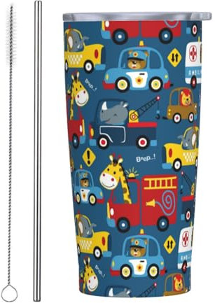 Taza De Aislamiento 20Oz, Dibujos Animados De Transporte Taza De Viaje Personalizada Taza Termo Café Con Tapas Acero Inox Vaso Termico, Para Oficina, Coche