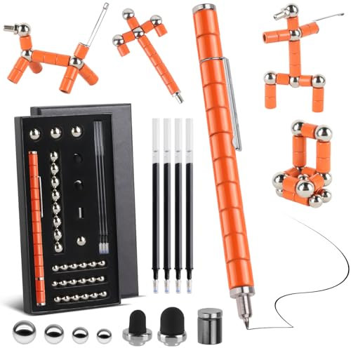 Stylo Multifonction Magnétique,Fidget Pen,Stylo à Bille Magnétique,Cool Pen Gadget Cool Cadeaux pour Hommes,Femmes Ou Adolescen (Orange)