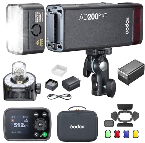 Godox AD200Pro II AD200ProII Outdoor Flash Speedlight Strobe mit BD-07II 200Ws 2.4G TTL Blitzgerät,500 Blitze mit voller Leistung Taschenblitzgerät für Canon,Sony,Nikon,Fuji(AD200Pro Upgraded)