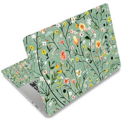 Lauspuck Laptop Skin Sticker Decal,13.3 14 15 15.4 15.6 inch Laptop Universal Vinyl Skin Sticker Cover, Reusable Art Decal Protector, Green Art Flowers