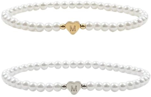Personalisiertes Perlenarmband, Armband mit Namen und Herz, Freundschaftsarmband Buchstaben, Partnerarmband Initialen, handgemachtes Namensarmband, Geschenk für Freundin, Kinderarmband (Gold)
