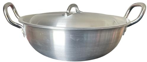 Reldor Aluminium 33 cm Kadai Wok with Lid & Handle | Deep Kadhai with Heavy Base for Cooking | Gas Compatible Cookware | Even Heat Distribution | Easy to Clean | Deep Frying Pan