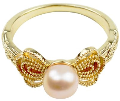 Femmorya Chinesischer Schmetterlings Perlenring – Offener Verstellbarer Ring mit Goldschmetterlingsdesign und Süßwasserperle