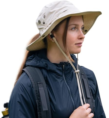TOP-EX Übergroß Sonnenhut für Damen, LSF 50, breite Krempe, UV-Schutz, wasserdicht, Safari-Hut, faltbar, Outdoor-Sonnenhut für Spaziergänge, Angeln, mit Pferdeschwanzloch, beige, XL/XXL