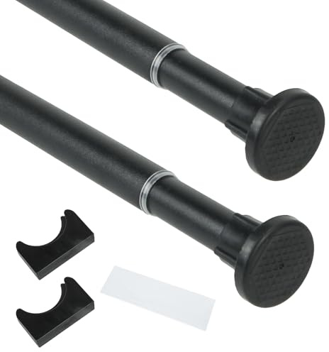 FALSKT Tringle Rideau sans Percage Tringle Rideau Extensible Barre Rideau Douche et Barre telescopique pour salle de bain, fenêtre, penderie, Tringle à Rideaux en Inox 110-200 cm,Noir,Diamètre 25 mm