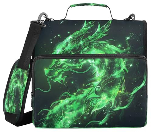 Ordner mit 3 Ringen, mit Reißverschluss, grün leuchtender Drache, Tasche mit Schultergurt, 500 Blatt, Papier-Organizer, Dokumentenaufbewahrung, Aktenordner für Schule, Büro