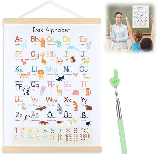 ABC Poster für Kinder, 30x40 cm Alphabet Poster Buchstaben Lernen Lernposter Schreiben Wanddeko Kinderzimmer Einschulung Geschenk für Bilder Kinderzimmer Kindergarten Vorschule Grundschule Deko