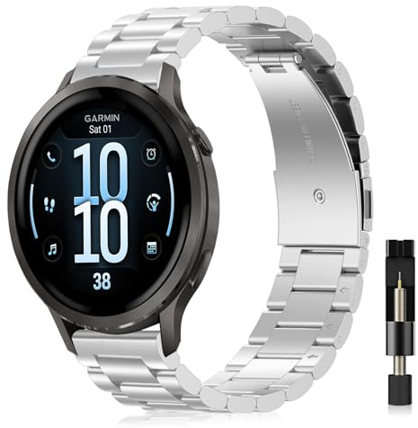 VanHooc Armband 18mm für Garmin Venu 4 41mm/Venu 3S 41mm/Active S, Silber | Edelstahl Ersatzband Polieren Bürsten Armband Schnellverschluss Watch für Garmin Forerunner 256S/255S/Vivoactive 4S 40mm