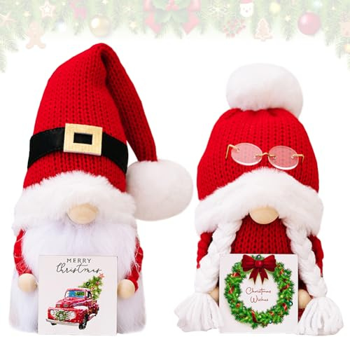 MIFKLMV Christmas Gonks Decorations Gnome Ornaments with Sled Santa Handmade Xmas Decor Handmade Plush Santa Elves for Home Kitchen Farmhouse-C