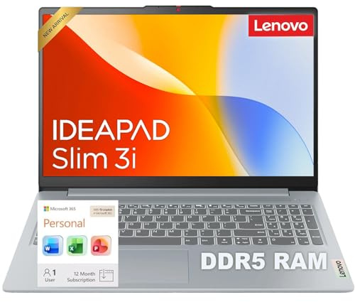 Lenovo IdeaPad Slim 3i • Ordinateur portable 15,6 po FHD avec Microsoft 365 inclus • Intel 4 cœurs • SSD 128 Go • DDR5RAM • Win 11