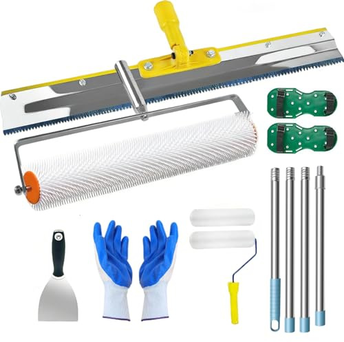 Kit De Instalación De Suelos De Resina Epoxi, Que Incluye Rodillo, Rastrillo De Nivelación Autonivelante De Acero Inoxidable, Zapatos Con Clavos, Guantes, Espátula y Barra Extensible