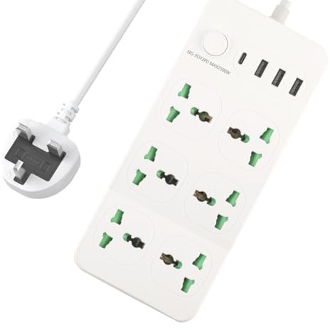 3M/9.84FT Extension Lead With USB Slots 6 AC Way With Fast Charger 1 Type-C + 3 USB Slots(5V 3.4A),13Amp UK Plug Power,Surge Protectors Extension Cord,Power Strip for Home Office (A)