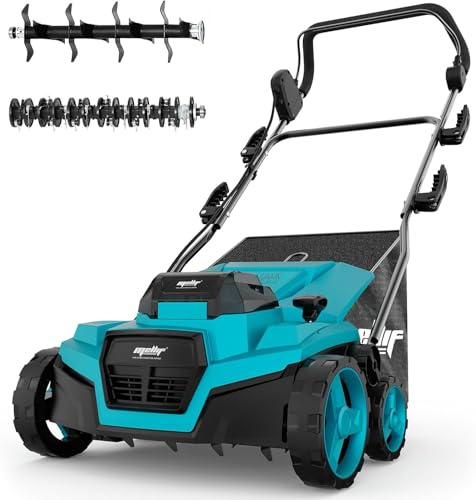 36V Cordless 15IN 2-in-1 Scarifier & Dethatcher Compatible with Makita 18v Battery (Tool Only), 12 Gal Collection Bag, Air Boost Tech, Quick Fold & 3 Adjustable Position, Walk-Behind for Lawn Care