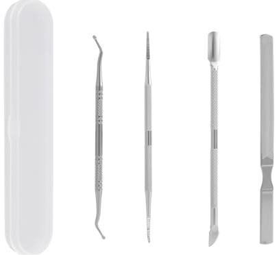Nail Files Stainless Steel 4PCS, Professional Nail File for Thick and Fungal Nails, Long Metal Nail File with Dual-Ended Lifter, Nails Tools for Home Salon Use, Unisex Hand and Foot Care Tool