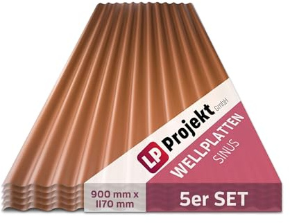 LP Projekt Wellplatten | Robuste & wetterfest Wellplatten Dach Kunststoff für Garten & Terrasse | Stabile & langlebige Dachbleche Set (Sinus braun, 90 x 117 cm, 5er-Set)