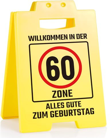 Juratar Tischschild Geschenk zum 60. Geburtstag Männer und Frauen | Witziges Geschenk 60 Jahre Dekoschild, Willkommen in der 60 Zone, Originelle Geburtstagdeko für Tisch & Party 16 × 10 cm