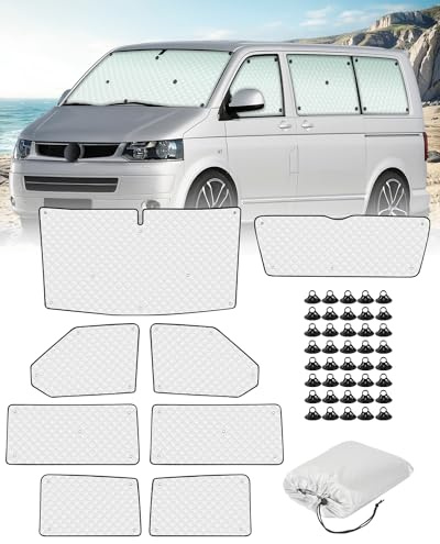 SUPAREE Sonnenschutz T5 Sonnenschutz Frontscheibe Wohnmobil Innen Thermomatte Wohnmobil Frontscheibe für SWB T5 T6 UV-Schutz 100% Okklusion mit Aufbewahrungstasche (8 Stück)