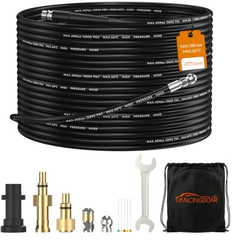 20M Sonda Sturatubi per Idropulitrice Lavor&Kärcher&Bosch AQT | Connessione da 1/8 di pollice Tubo per Idropulizia Fognature con Ugello Compatto e Rotante