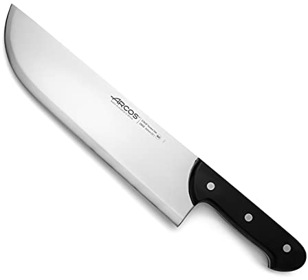Arcos Cuchillo carnicero con Hoja Acero Inoxidable Nitrum 300 mm. 862 gramos. Cuchillo carnicero profesional. Mango ergonómico polioximetileno POM. Serie Universal. Color negro.