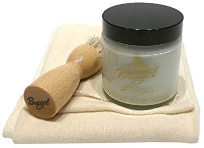 Schuhpflegeset mit Burgol - Schuhpomade Deckweiß Tiegelbürste zum Auftragen und Baumwolltuch