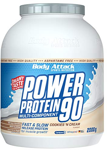 Body Attack POWER PROTEIN 90 - Cookies N Cream - 2kg Dose - Mehrkomponenten Protein Pulver, Made in Germany - Mit BCAA, Vitaminen & L-Carnitin - Protein Shake extra cremiger Geschmack