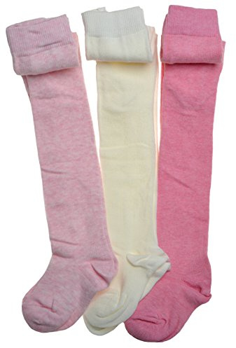 WB SOCKS 3 pack of Plain Pink & Cream Cotton Baby Tights - Multipack