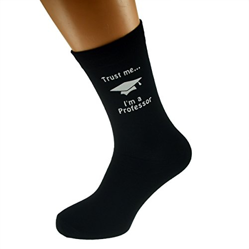 Trust me I'm a Professor & Mortar Board Hat Image Design Mens Black Cotton Rich Socks
