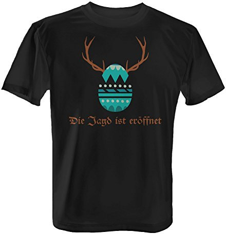 Fashionalarm Herren T-Shirt - Die Jagd ist eröffnet | Fun Shirt mit Spruch als Geschenk Idee zu Ostern für Oster Eier Jäger Jagen Suchen, Farbe:schwarz;Größe:XL