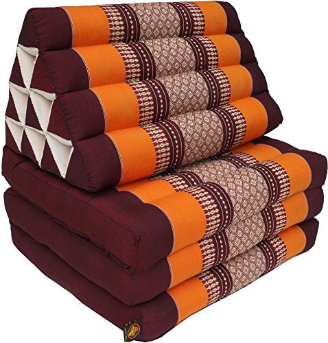 GURU SHOP Thaikissen, Dreieckskissen, Kapok, Tagesbett mit 3 Auflagen - Braun/orange, 30x50x160 cm