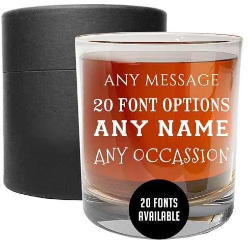 Spotted Dog Company Personalised Etched 325ml Whiskey Glass Tumbler, Custom Whisky Birthday Gift for Men Him Dad, Customised Cocktail Old Fashioned Scotch, Bourbon Decoration Decor - Your Text Here