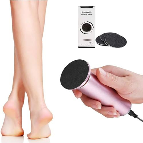 Ravifun - Removedor de callos eléctrico, herramienta de amoladora de pies con controlador de velocidad y 60 discos de papel de lija de repuesto para hombres y mujeres, callos de piel seca y muerta
