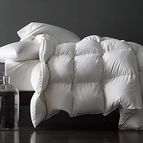 Royoliving Premium Daunenbettdecke, Federfüllung, Twin-Size, schwere und extra dicke Winterdecke, Weiß, 100 % Baumwollbezug mit Ecklaschen (172,7 x 228,6 cm, 1,28 kg)