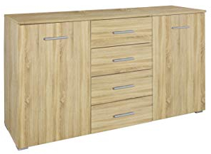 Rauch Möbel Flexx Schlafzimmer Kommode, Kommode 2-türig mit 4 Schubladen in Eiche Sonoma, Holz,, BxHxT 140 x 81 x 42 cm