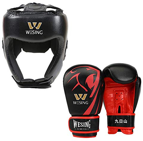 Wesing Kinder Box-Kopfschutz und Boxhandschuhe, 170 g, Trainingshandschuhe für Kinder