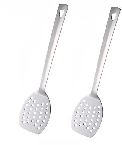 SBOMHS Pfannenwender Edelstahl 2 Stücke Spachtel für die Küche Bratenwender Metall Länge 33 cm, Breite 8 cm Schlitzwender Küchenhelfer Silber